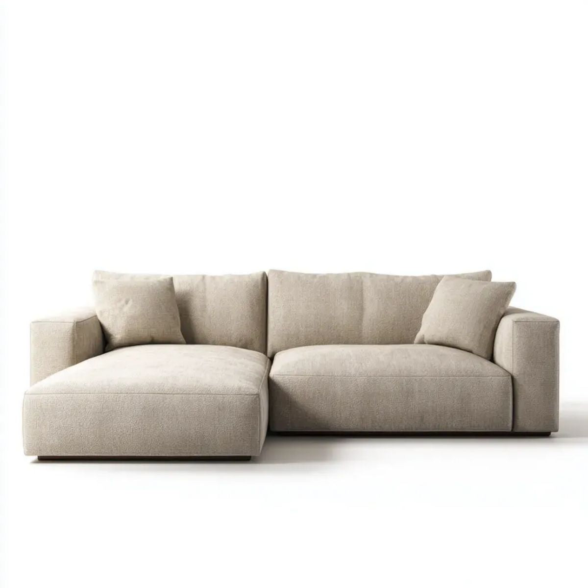 Beżowa sofa narożna z szezlongiem z poliestru, lewostronna, 280 x 170 x 85 cm, w kształcie litery L