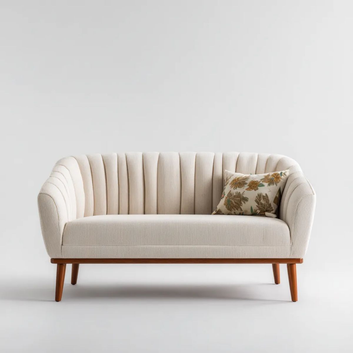 Dwuosobowa sofa kremowa z poliestru i drewna 150 x 78 x 82 cm zaokrąglona