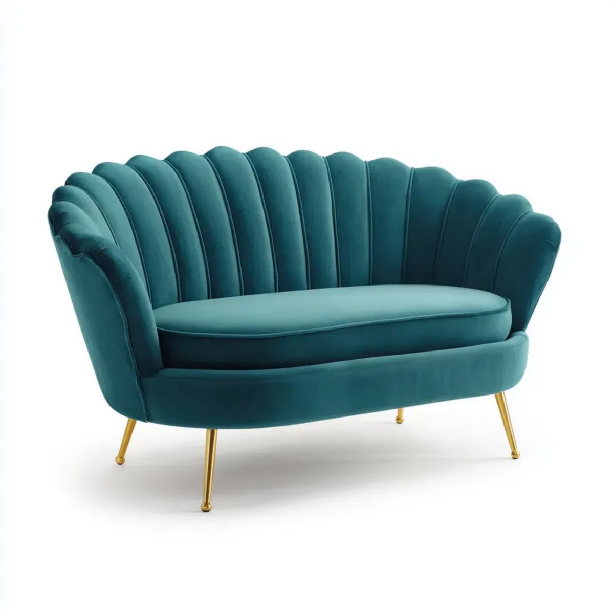 Dwuosobowa sofa z weluru turkusowa ze złotymi metalowymi nogami 140 × 75 × 80 cm