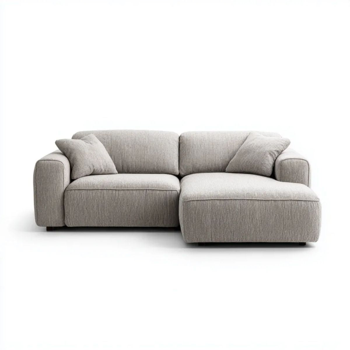 Dwuosobowa sofa narożna z prawym szezlongiem, tapicerka poliestrowa, jasnoszara, 250 × 160 × 85 cm