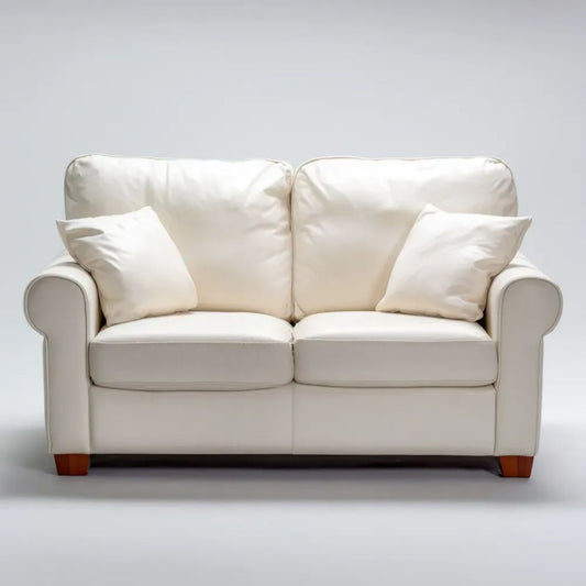 Kremowa sofa dwuosobowa ze skóry PU 160 x 90 x 92 cm z brązowymi nogami