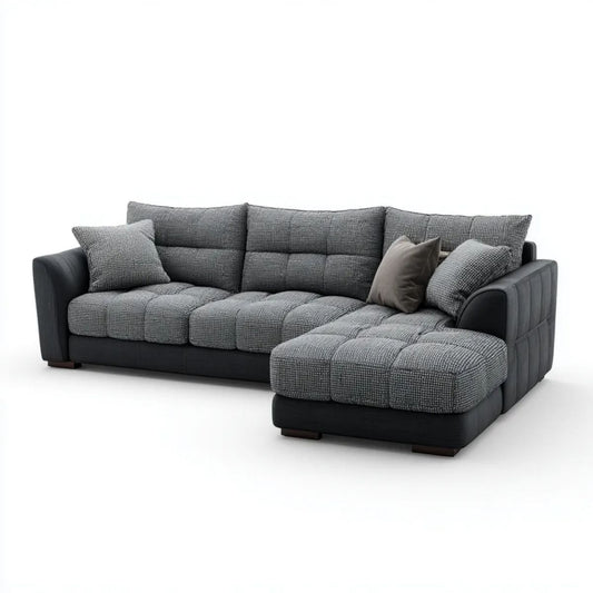 Prawostronna sofa narożna w kształcie L z poliestru, szary grafitowy, 280 × 170 × 88 cm