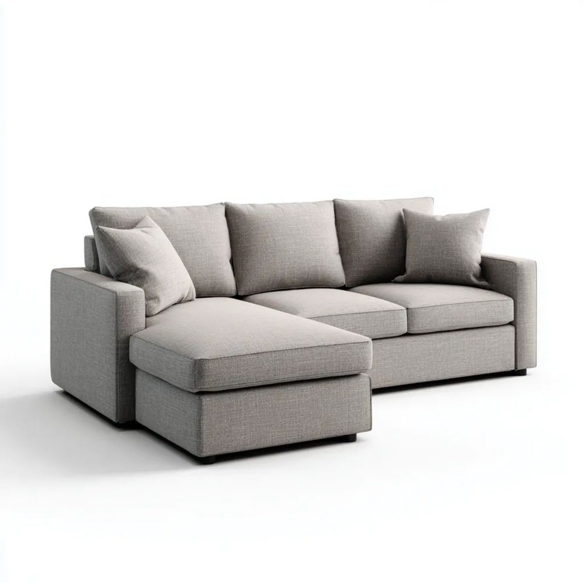 Szara sofa narożna z lewostronnym szezlongiem z poliestru 260 × 160 × 90 cm, kształt L
