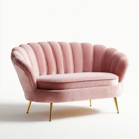 Dwuosobowa sofa z aksamitu różowa ze złotymi metalowymi nogami, 130 × 75 × 80 cm