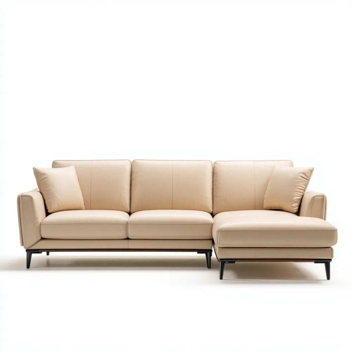 Prawostronna sofa narożna ze szezlongiem ze skóry syntetycznej, beżowo-czarna, 250 × 160 × 85 cm