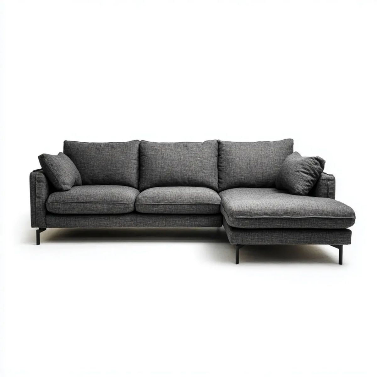 Prawostronna sofa narożna trzyosobowa z szezlongiem z tkaniny, ciemnoszara, 275 x 160 x 85 cm