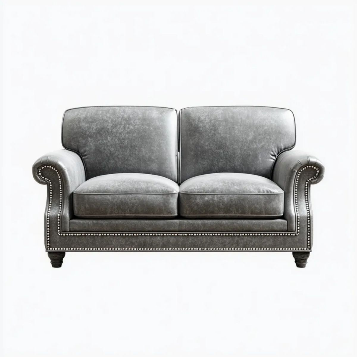 Szara sofa dwuosobowa ze skóry syntetycznej PU 160 x 90 x 88 cm