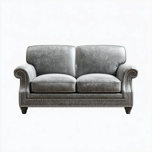 Szara sofa dwuosobowa ze skóry syntetycznej PU 160 x 90 x 88 cm