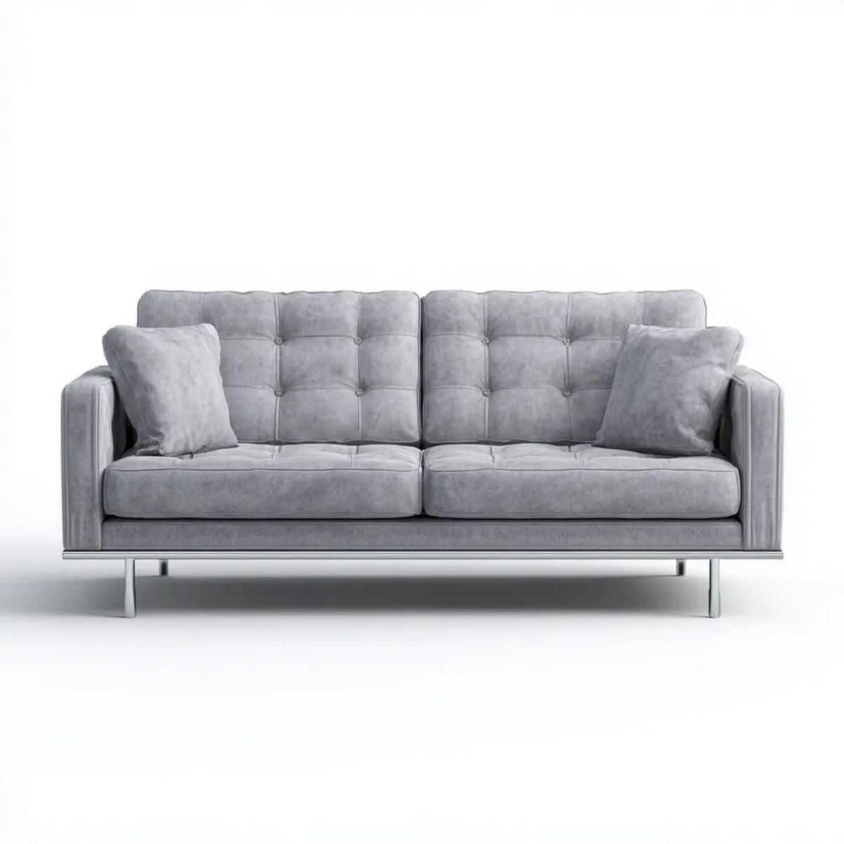 Trzyosobowa sofa z aksamitną tapicerką, szara, 210 x 90 x 86 cm