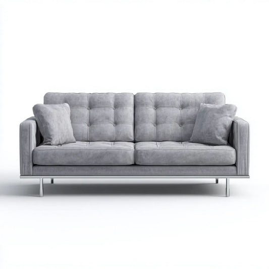 Trzyosobowa sofa z aksamitną tapicerką, szara, 210 x 90 x 86 cm