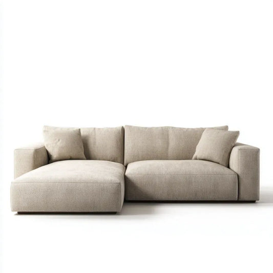 Beżowa sofa narożna z szezlongiem z poliestru, lewostronna, 280 x 170 x 85 cm, w kształcie litery L