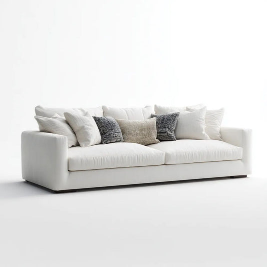Biała trzyosobowa sofa z tapicerką poliestrową 240 x 100 x 78 cm