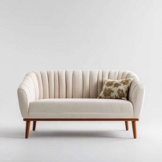 Dwuosobowa sofa kremowa z poliestru i drewna 150 x 78 x 82 cm zaokrąglona