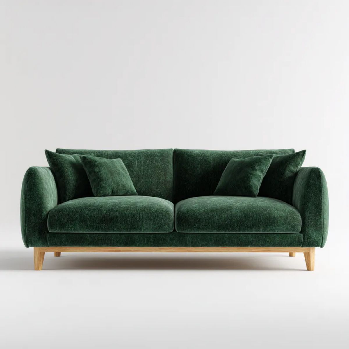 Trzyosobowa sofa aksamitna z drewnianymi nogami, ciemnozielona, 220 × 92 × 84 cm