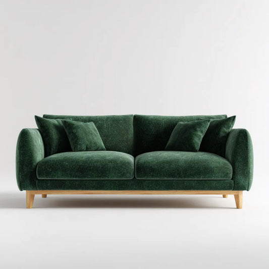 Trzyosobowa sofa aksamitna z drewnianymi nogami, ciemnozielona, 220 × 92 × 84 cm