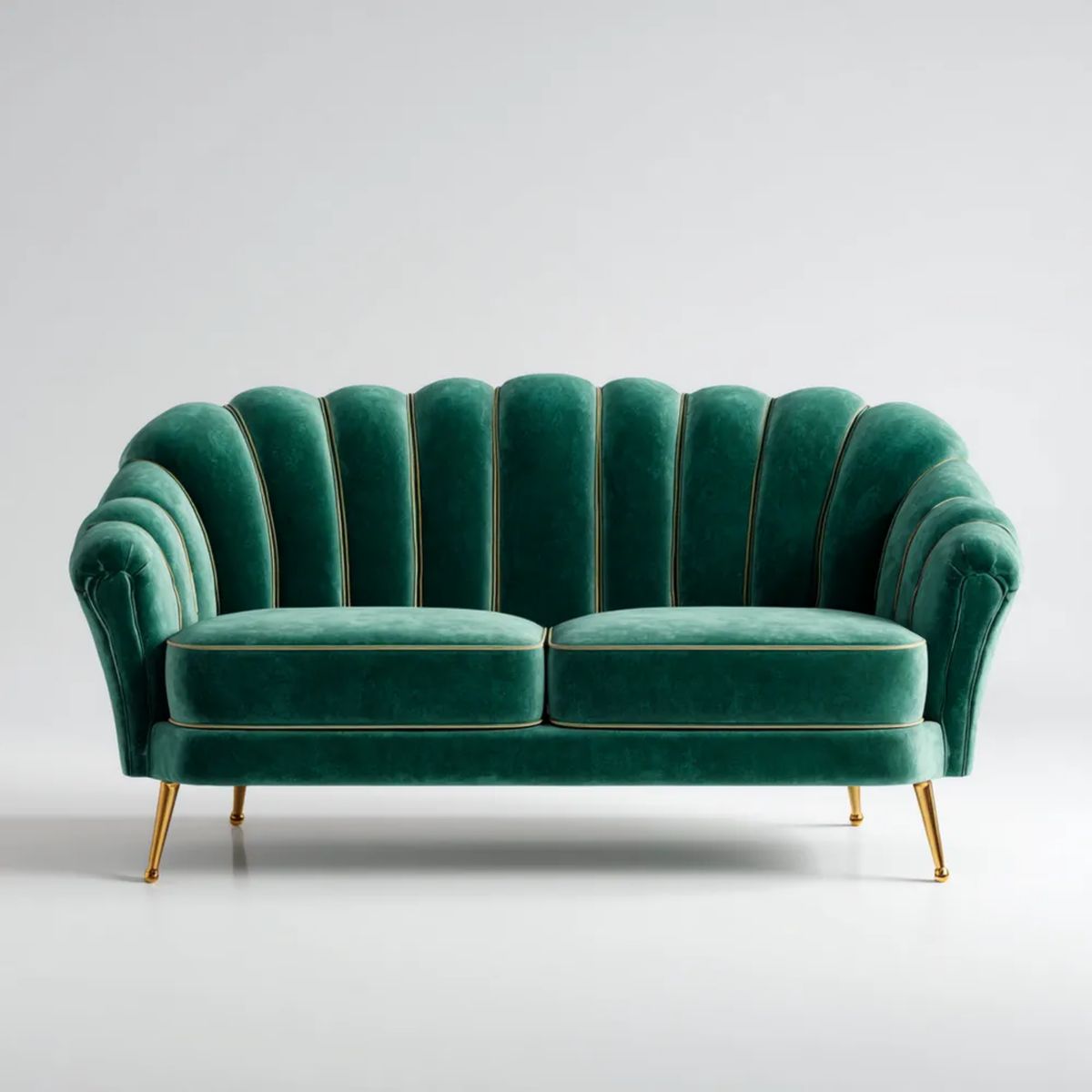 Dwuosobowa sofa z aksamitu, ciemnozielona ze złotymi nogami, 180 x 85 x 88 cm