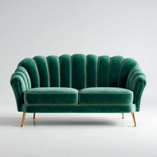 Dwuosobowa sofa z aksamitu, ciemnozielona ze złotymi nogami, 180 x 85 x 88 cm