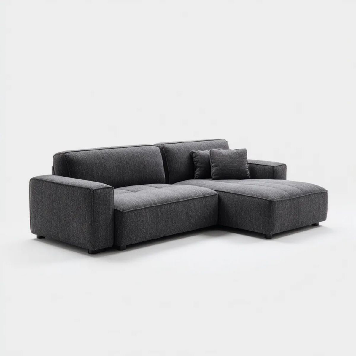 Grafitowa sofa narożna w kształcie L z prawostronnym szezlongiem, tapicerowana tkaniną, 250 x 160 x 85 cm