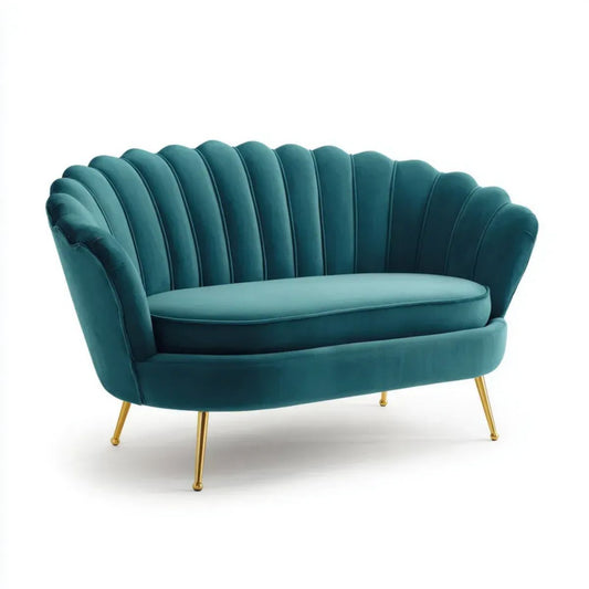 Dwuosobowa sofa z weluru turkusowa ze złotymi metalowymi nogami 140 × 75 × 80 cm