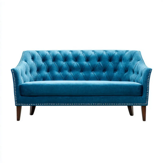 Dwuosobowa sofa Chesterfield z aksamitu turkusowa 150 x 86 x 92 cm