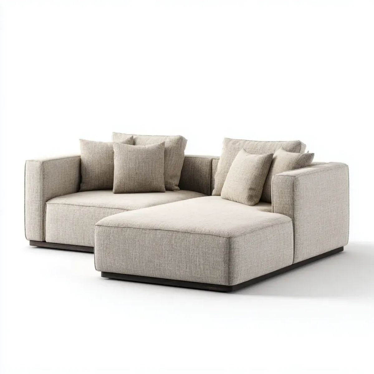 Beżowa sofa narożna w kształcie L z szezlongiem, tapicerka tkaninowa, 280 × 180 × 85 cm
